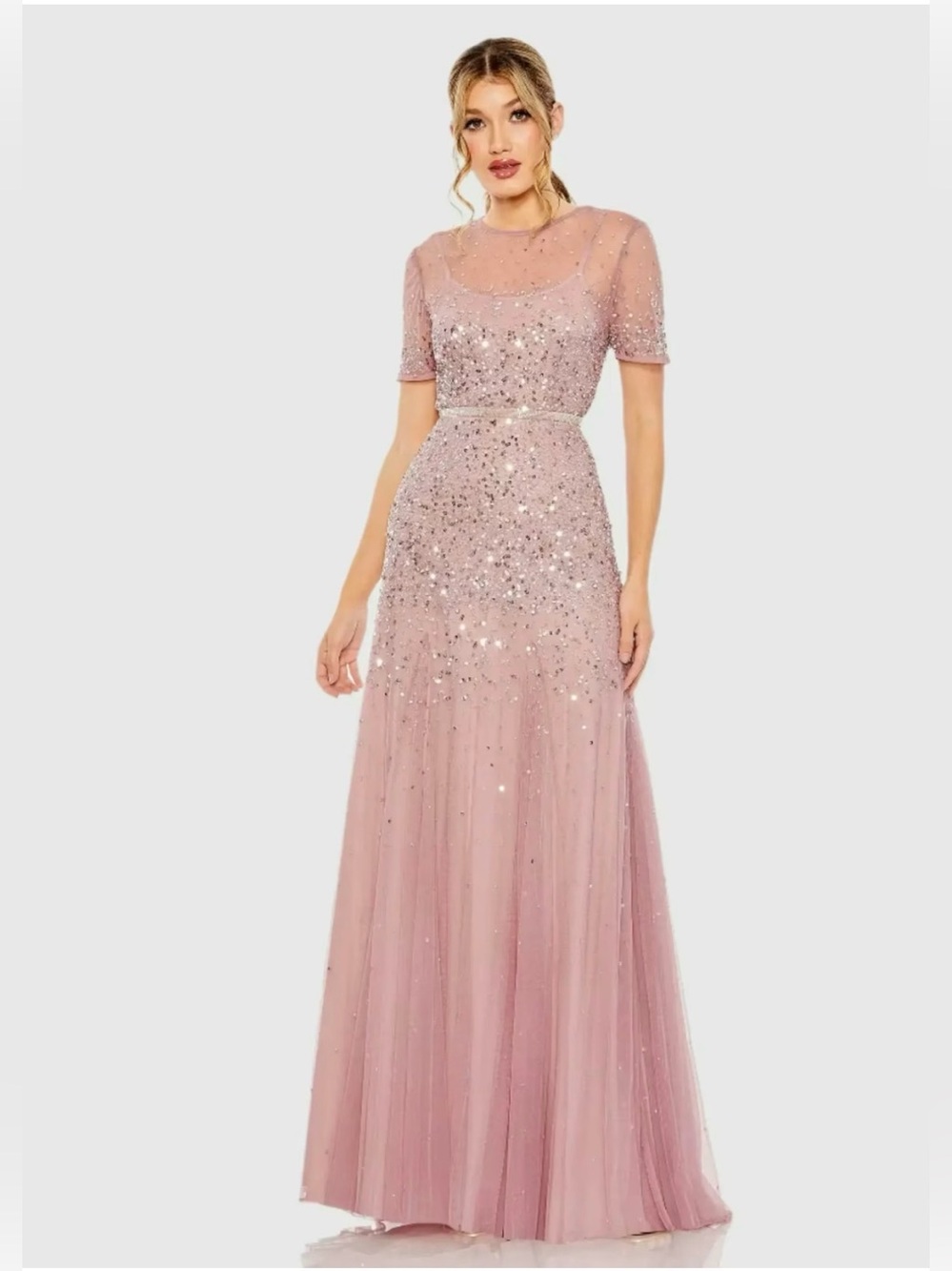 Mac Duggal Dusty Pink Sequin Tulle Evening Gown size 14